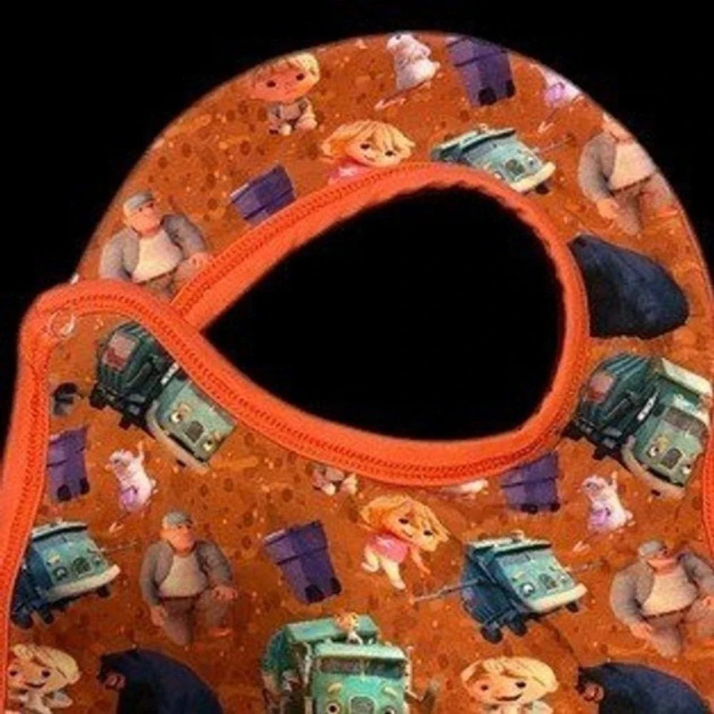 Handmade Trash Truck Animated Series Character Print Bib Orange‎ Snap Closure